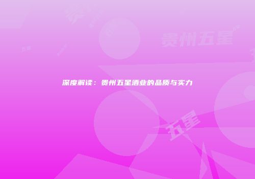 深度解读：贵州五星酒业的品质与实力