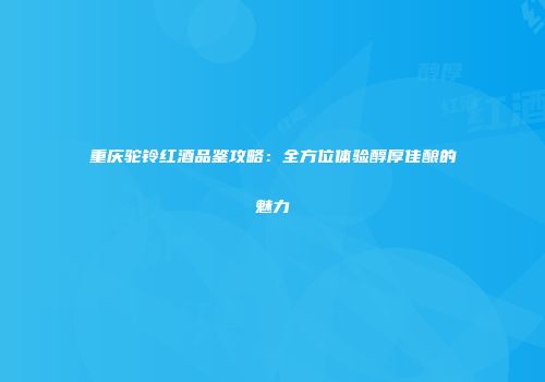 重庆驼铃红酒品鉴攻略：全方位体验醇厚佳酿的魅力