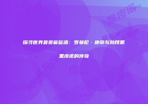 探寻世界最贵葡萄酒：罗曼尼·康帝与勃艮第黑皮诺的传奇