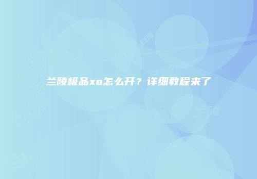 兰陵极品xo怎么开？详细教程来了