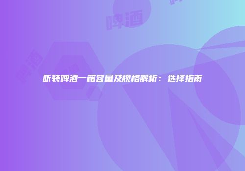 听装啤酒一箱容量及规格解析：选择指南