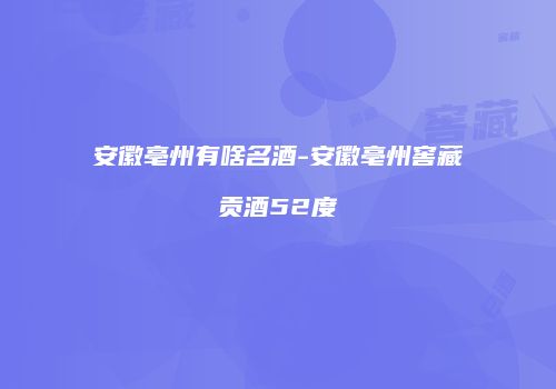 安徽亳州有啥名酒-安徽亳州窖藏贡酒52度