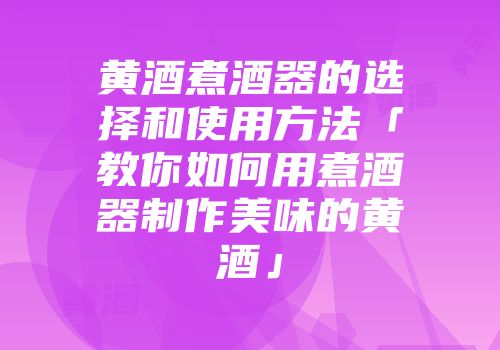 黄酒煮酒器的选择和使用方法「教你如何用煮酒器制作美味的黄酒」