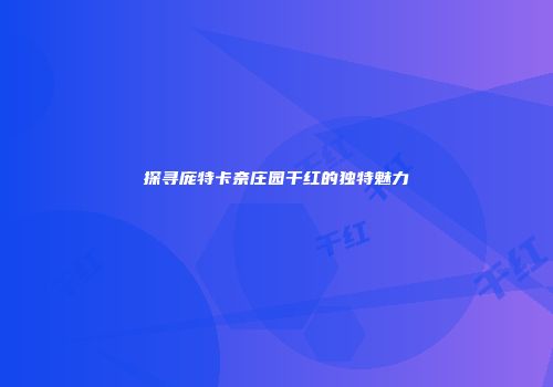 探寻庞特卡奈庄园干红的独特魅力