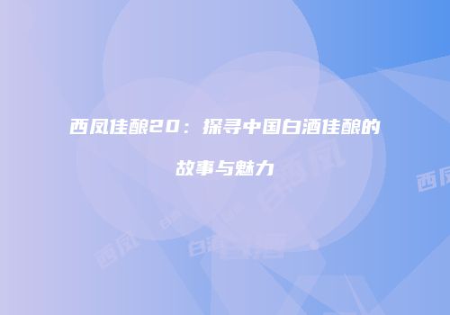 西凤佳酿20：探寻中国白酒佳酿的故事与魅力