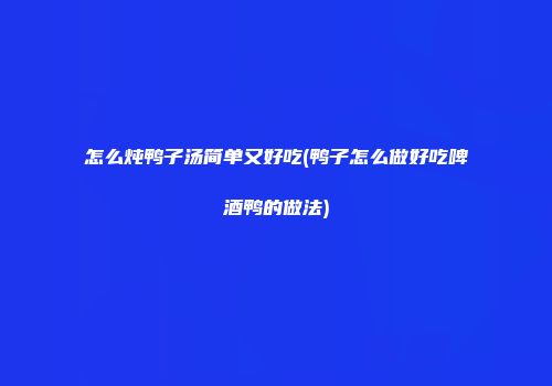 怎么炖鸭子汤简单又好吃(鸭子怎么做好吃啤酒鸭的做法)