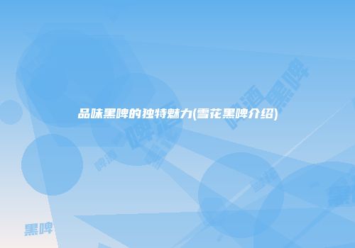 品味黑啤的独特魅力(雪花黑啤介绍)