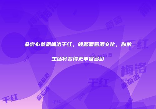 品尝布莱恩梅洛干红，领略葡萄酒文化，你的生活将变得更丰富多彩