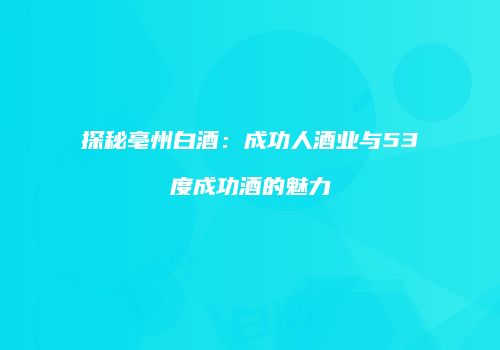 探秘亳州白酒：成功人酒业与53度成功酒的魅力