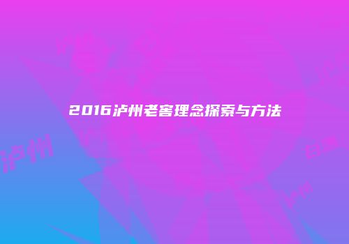 2016泸州老窖理念探索与方法