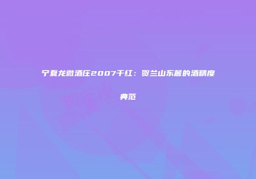 宁夏龙微酒庄2007干红：贺兰山东麓的酒精度典范