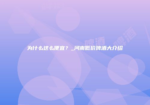 为什么这么便宜？_河南低价啤酒大介绍