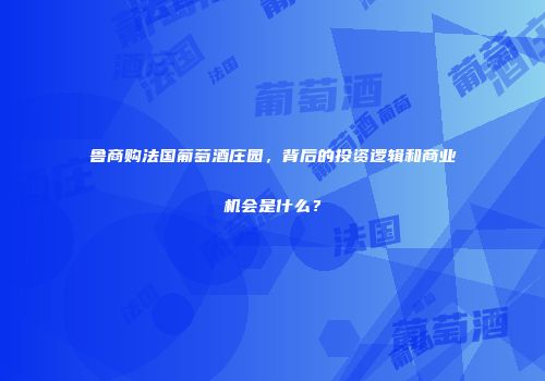鲁商购法国葡萄酒庄园，背后的投资逻辑和商业机会是什么？