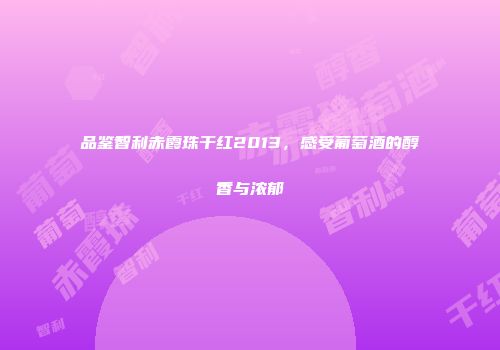 品鉴智利赤霞珠干红2013，感受葡萄酒的醇香与浓郁
