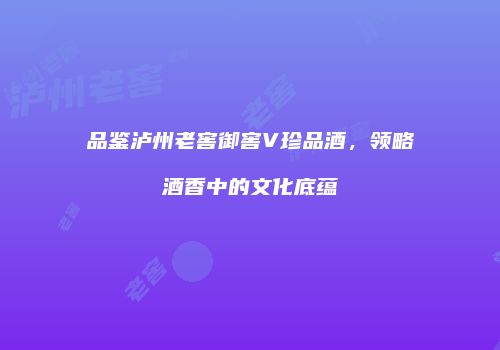 品鉴泸州老窖御窖V珍品酒，领略酒香中的文化底蕴