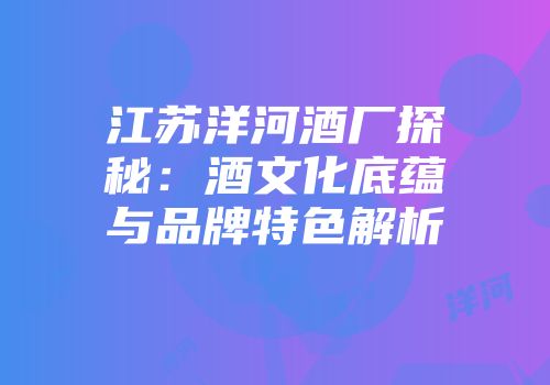 江苏洋河酒厂探秘：酒文化底蕴与品牌特色解析