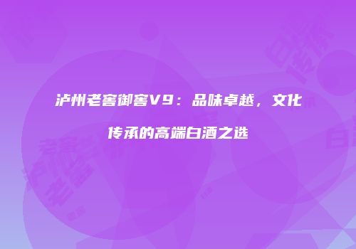 泸州老窖御窖V9：品味卓越，文化传承的高端白酒之选