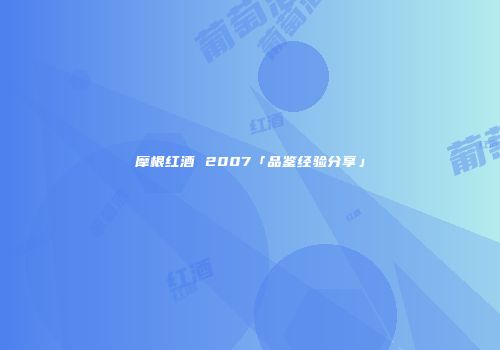 摩根红酒 2007「品鉴经验分享」