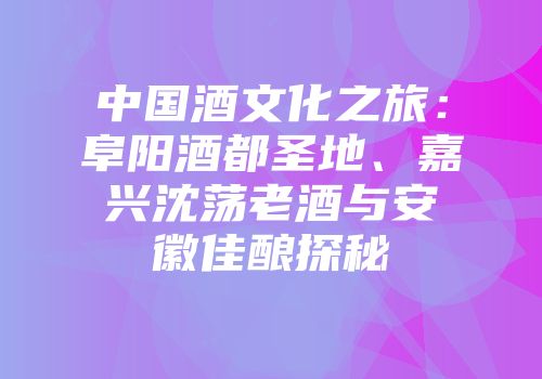 中国酒文化之旅：阜阳酒都圣地、嘉兴沈荡老酒与安徽佳酿探秘