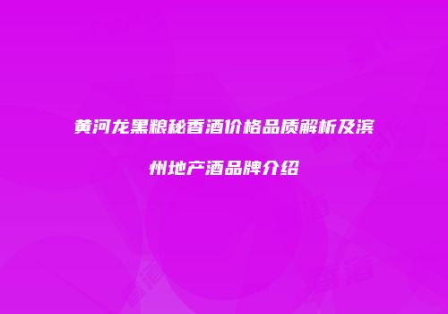 黄河龙黑粮秘香酒价格品质解析及滨州地产酒品牌介绍