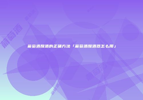 葡萄酒醒酒的正确方法「葡萄酒醒酒器怎么用」