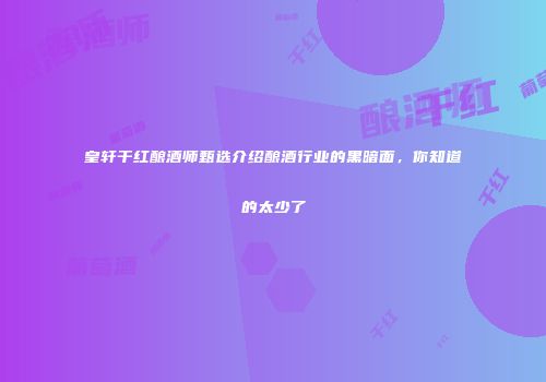 皇轩干红酿酒师甄选介绍酿酒行业的黑暗面，你知道的太少了