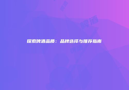 探索啤酒品质：品牌选择与推荐指南