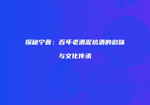 探秘宁晋：百年老酒泥坑酒的韵味与文化传承