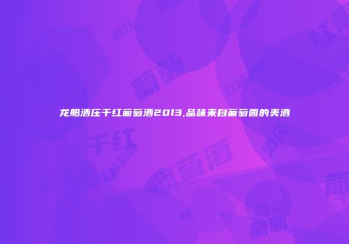 龙船酒庄干红葡萄酒2013,品味来自葡萄园的美酒