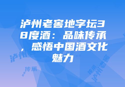 泸州老窖地字坛38度酒：品味传承，感悟中国酒文化魅力