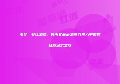 南非一号红酒坊：将南非葡萄酒魅力带入中国的品质追求之旅