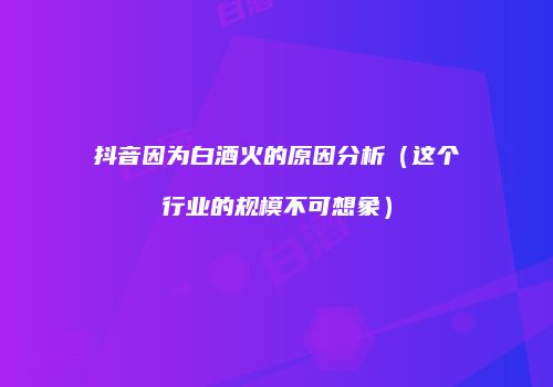 抖音因为白酒火的原因分析（这个行业的规模不可想象）