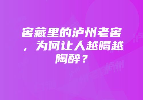 窖藏里的泸州老窖，为何让人越喝越陶醉？