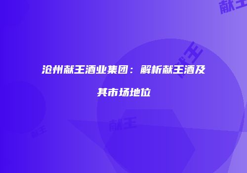 沧州献王酒业集团：解析献王酒及其市场地位