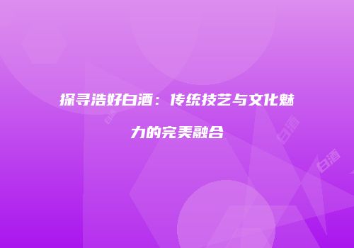 探寻浩好白酒：传统技艺与文化魅力的完美融合