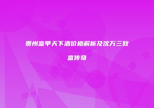 贵州富甲天下酒价格解析及沈万三致富传奇