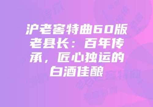 沪老窖特曲60版老县长：百年传承，匠心独运的白酒佳酿