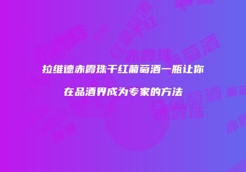 拉维德赤霞珠干红葡萄酒一瓶让你在品酒界成为专家的方法