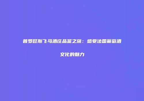 普罗旺斯飞马酒庄品鉴之旅：感受法国葡萄酒文化的魅力