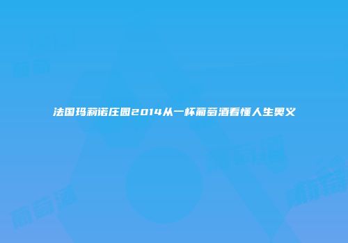 法国玛莉诺庄园2014从一杯葡萄酒看懂人生奥义