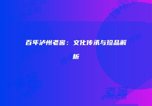 百年泸州老窖：文化传承与珍品解析
