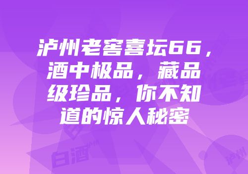 泸州老窖喜坛66，酒中极品，藏品级珍品，你不知道的惊人秘密