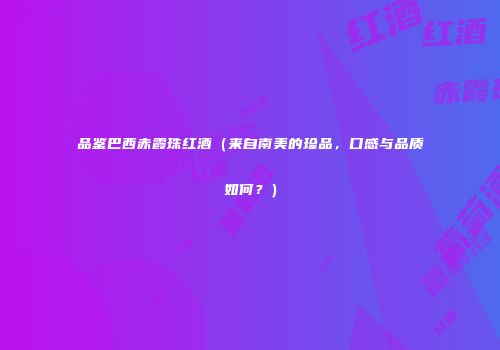 品鉴巴西赤霞珠红酒（来自南美的珍品，口感与品质如何？）