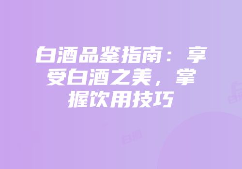 白酒品鉴指南：享受白酒之美，掌握饮用技巧