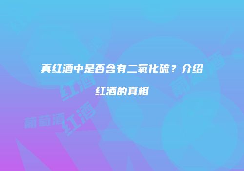 真红酒中是否含有二氧化硫？介绍红酒的真相