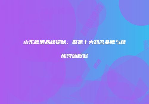山东啤酒品牌探秘：聚焦十大知名品牌与精酿啤酒崛起