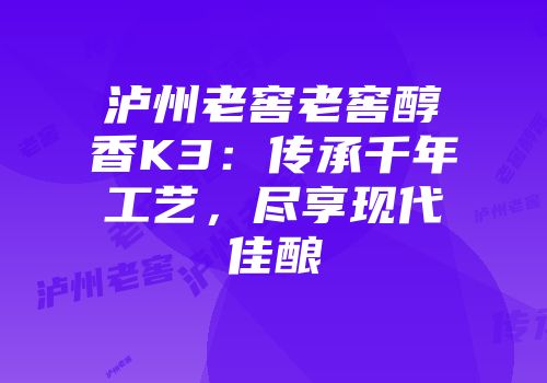 泸州老窖老窖醇香K3：传承千年工艺，尽享现代佳酿