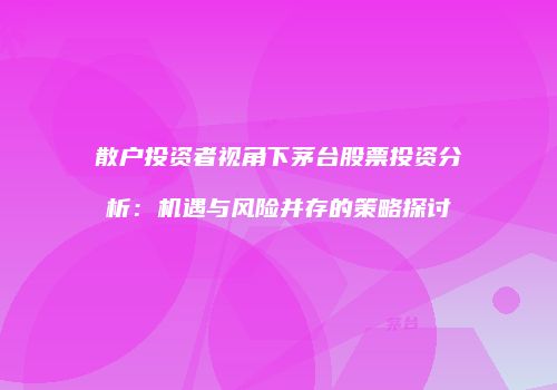 散户投资者视角下茅台股票投资分析：机遇与风险并存的策略探讨