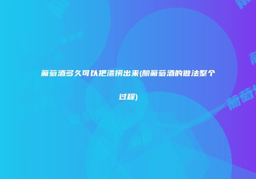 葡萄酒多久可以把渣捞出来(酿葡萄酒的做法整个过程)