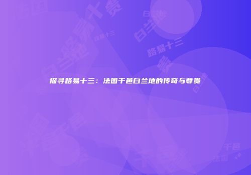 探寻路易十三：法国干邑白兰地的传奇与尊贵